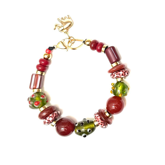 Pulsera Moss Vidrio Africano y Murano - GRANATE 27