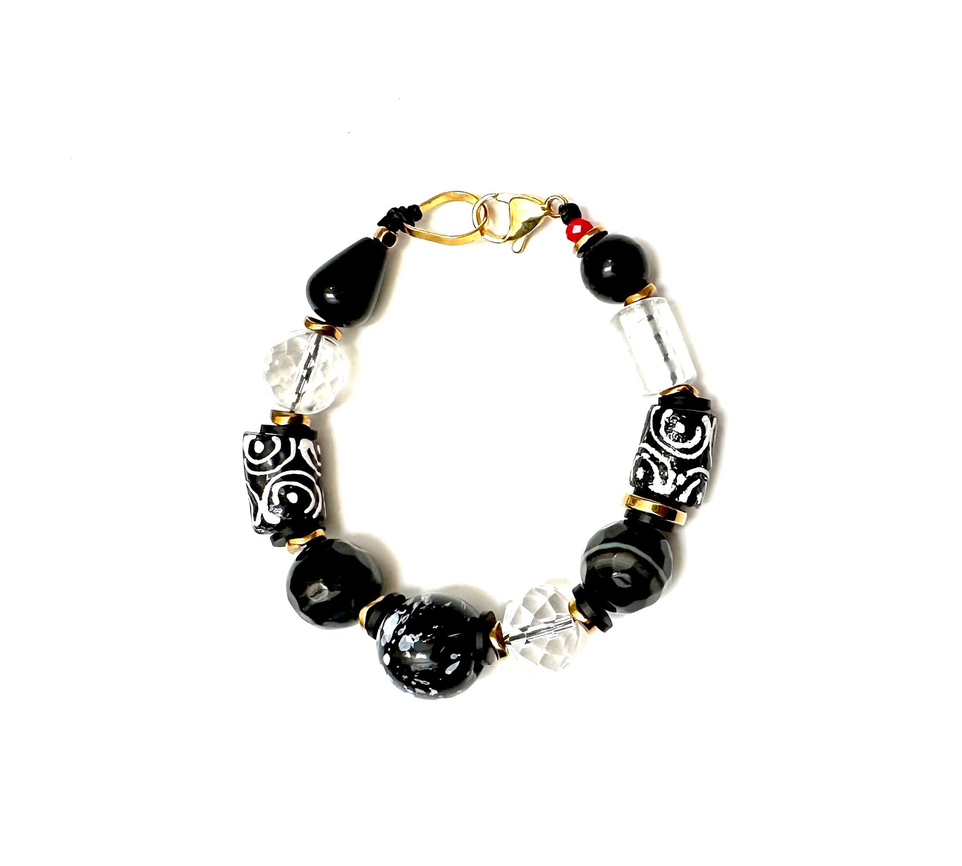 Pulsera Negra Vidrio Africano y Ágata - GRANATE 27