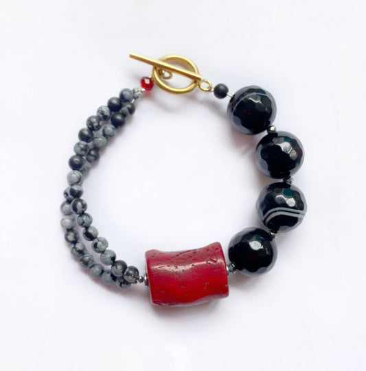 Pulsera Negro y Rojo de Ágatas y Coral - GRANATE 27