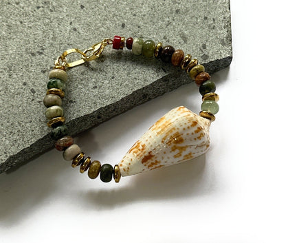 Pulsera Piedras Naturales y Concha - GRANATE 27