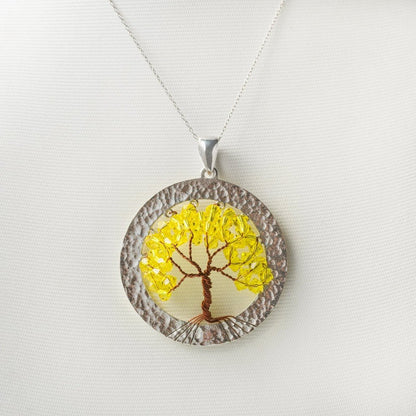 Cortez Amarillo Tree Pendant - Costa Rican Tree in Sterling Silver & Swarovski Crystal - GRANATE 27