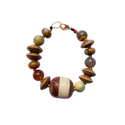 Maxi Pulsera de Madera y Piedra Natural - GRANATE 27