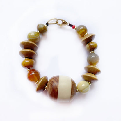 Maxi Pulsera de Madera y Piedra Natural - GRANATE 27