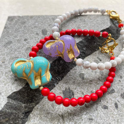 Pulsera de Howlite y Elefante de Cristal Checo - GRANATE 27