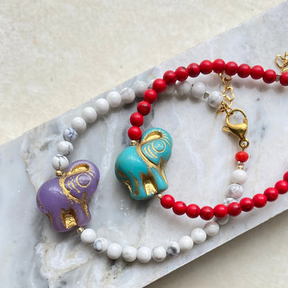 Pulsera de Howlite y Elefante de Cristal Checo - GRANATE 27