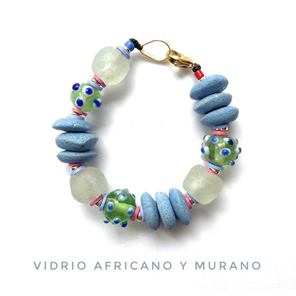 Pulsera de Vidrio Africano y Murano - GRANATE 27